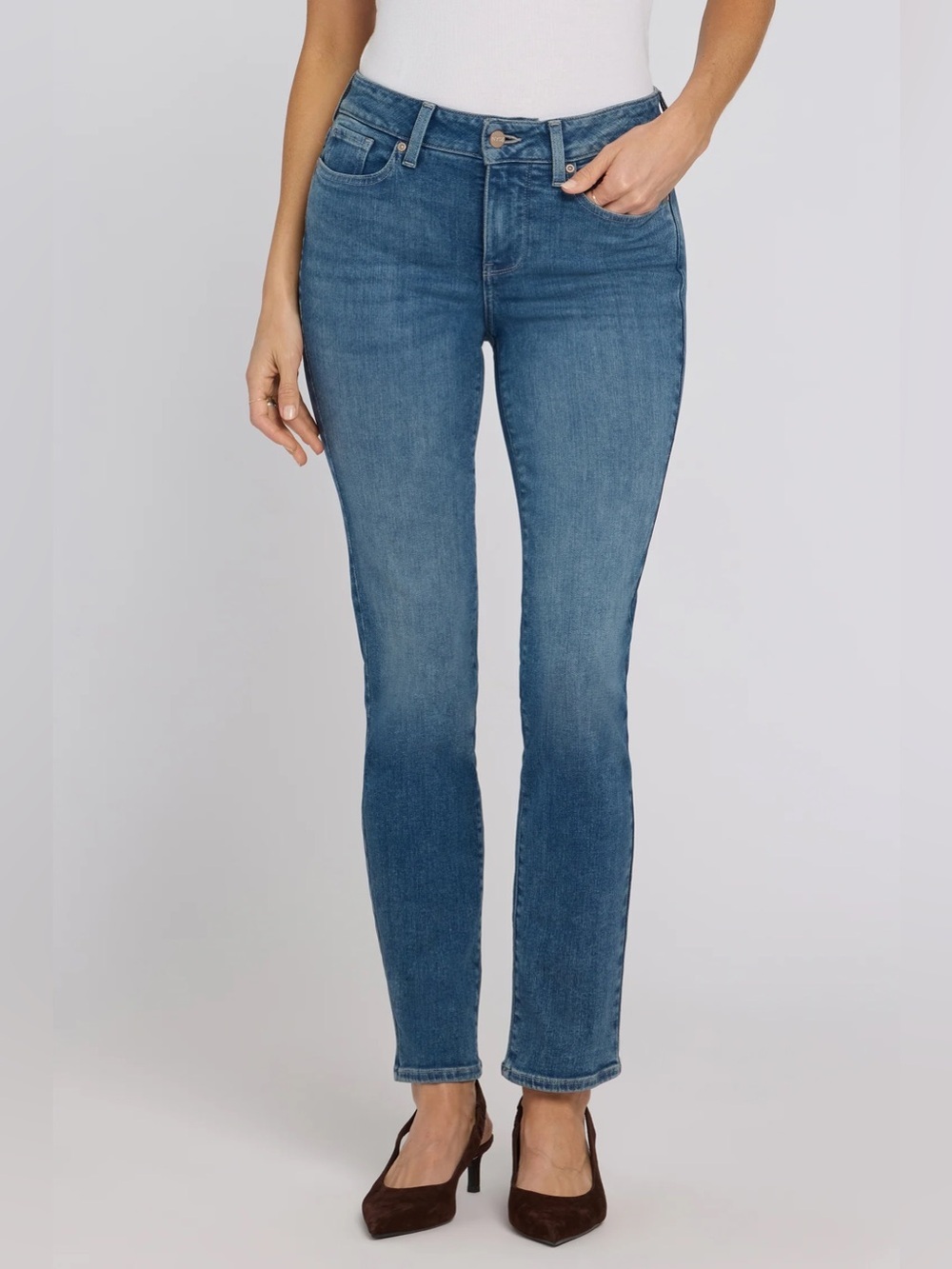NYDJ women’s slim straight plain blue jeans